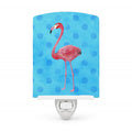 Flamingo Blue Polkadot Ceramic Night Light Compact, UL-Certified, Ideal for Bedroom, Bathroom, Nursery, Hallway, Kitchen, 6x4x3, Multicolor