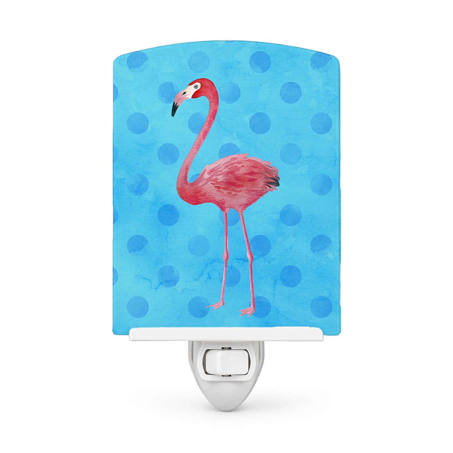 Flamingo Blue Polkadot Ceramic Night Light Compact, UL-Certified, Ideal for Bedroom, Bathroom, Nursery, Hallway, Kitchen, 6x4x3, Multicolor