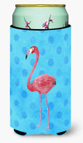 Flamingo Blue Polkadot Tall Boy Hugger Can Cooler Sleeve Machine Washable Drink Collapsible Insulator Beverage Insulated Holder