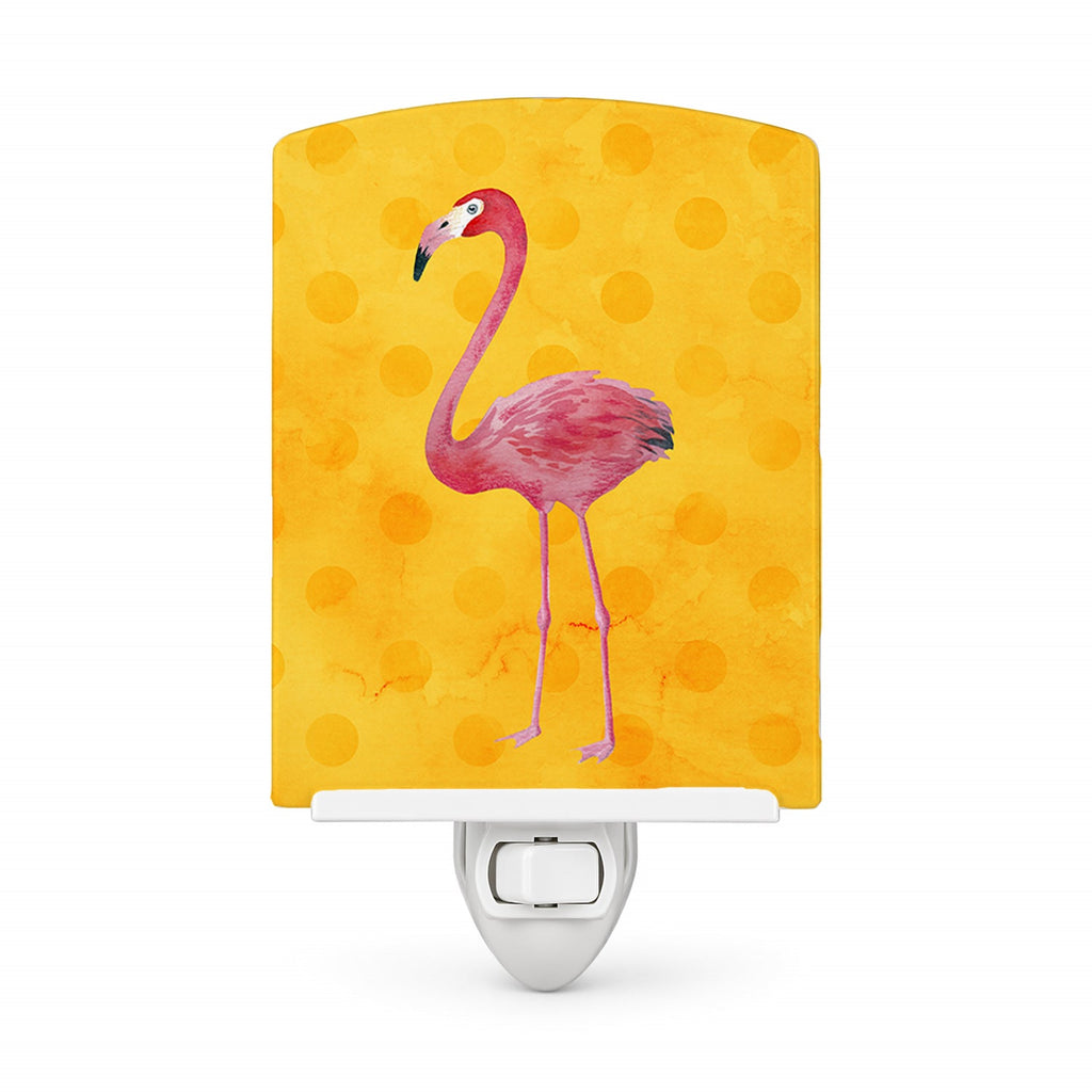 Flamingo Yellow Polkadot Ceramic Night Light Compact, UL-Certified, Ideal for Bedroom, Bathroom, Nursery, Hallway, Kitchen, 6x4x3, Multicolor