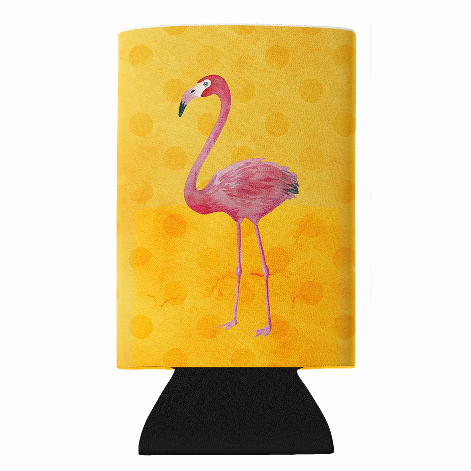 Flamingo Yellow Polkadot Slim Can Hugger  Insulated Foam Sleeve for 12 oz Slim Cans, Beer Bottles & Water Bottles, Made in USA