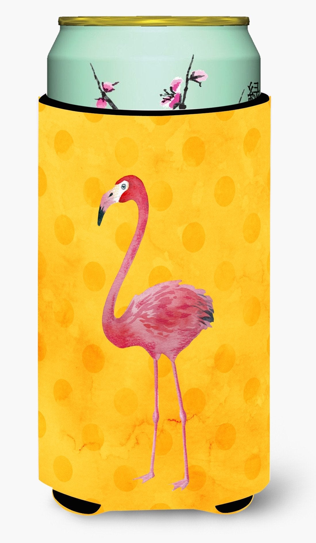 Flamingo Yellow Polkadot Tall Boy Hugger Can Cooler Sleeve Machine Washable Drink Collapsible Insulator Beverage Insulated Holder