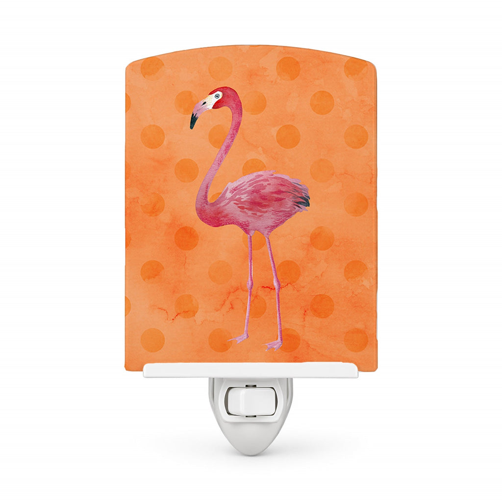 Flamingo Orange Polkadot Ceramic Night Light Compact, UL-Certified, Ideal for Bedroom, Bathroom, Nursery, Hallway, Kitchen, 6x4x3, Multicolor