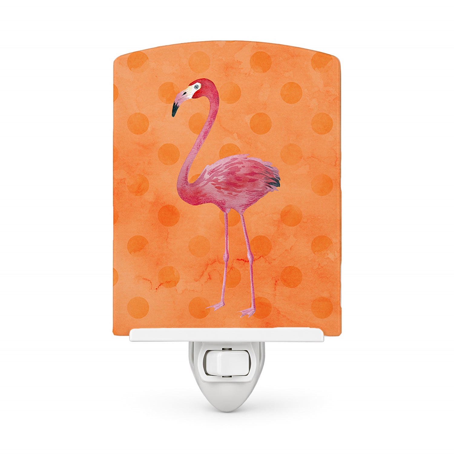 Flamingo Orange Polkadot Ceramic Night Light Compact, UL-Certified, Ideal for Bedroom, Bathroom, Nursery, Hallway, Kitchen, 6x4x3, Multicolor