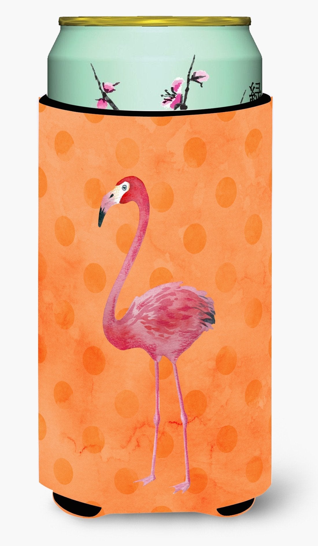 Flamingo Orange Polkadot Tall Boy Hugger Can Cooler Sleeve Machine Washable Drink Collapsible Insulator Beverage Insulated Holder