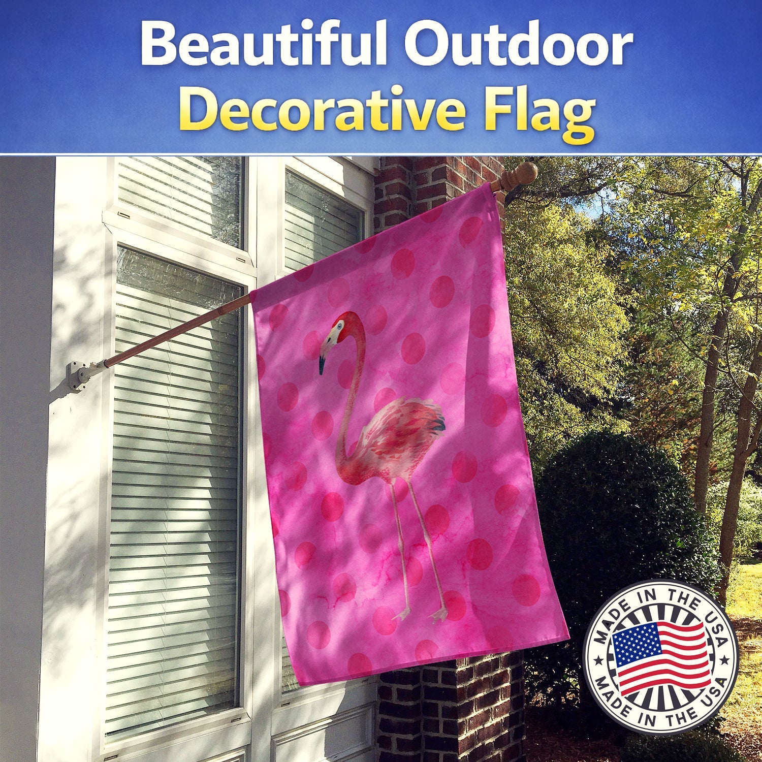 Flamingo Pink Polkadot House Flag 28x40 Porch Sleeve Pole Decorative Outside Yard Banner Artwork Wall Hanging, Polyester