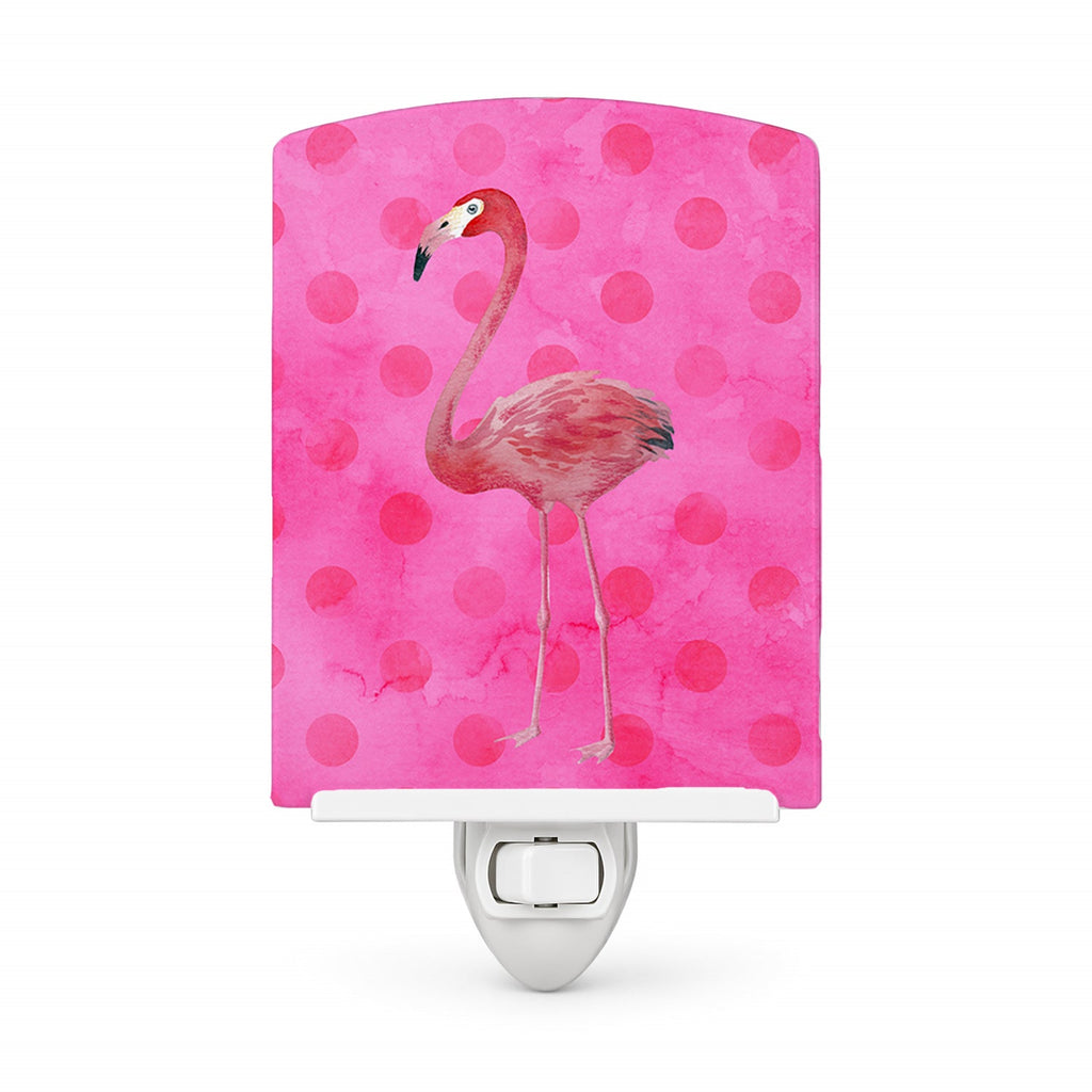 Flamingo Pink Polkadot Ceramic Night Light Compact, UL-Certified, Ideal for Bedroom, Bathroom, Nursery, Hallway, Kitchen, 6x4x3, Multicolor