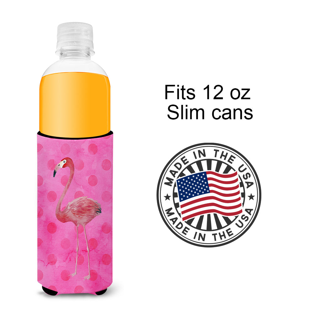 Flamingo Pink Polkadot Slim Can Hugger , Insulated Foam Hugger for 12 oz Slim Cans, Beer Bottles & Water Bottles, Printed in USA