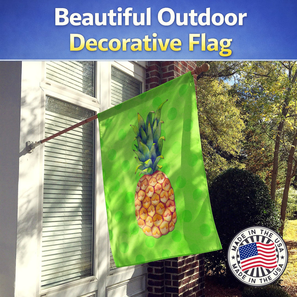 Pineapple Green Polkadot House Flag 28x40 Porch Sleeve Pole Decorative Outside Yard Banner Artwork Wall Hanging, Polyester