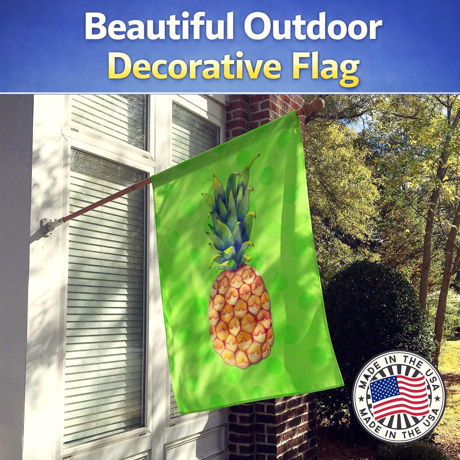 Pineapple Green Polkadot House Flag 28x40 Porch Sleeve Pole Decorative Outside Yard Banner Artwork Wall Hanging, Polyester