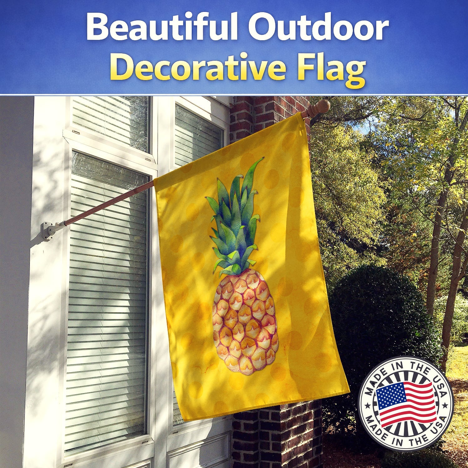 Pineapple Yellow Polkadot House Flag 28x40 Porch Sleeve Pole Decorative Outside Yard Banner Artwork Wall Hanging, Polyester