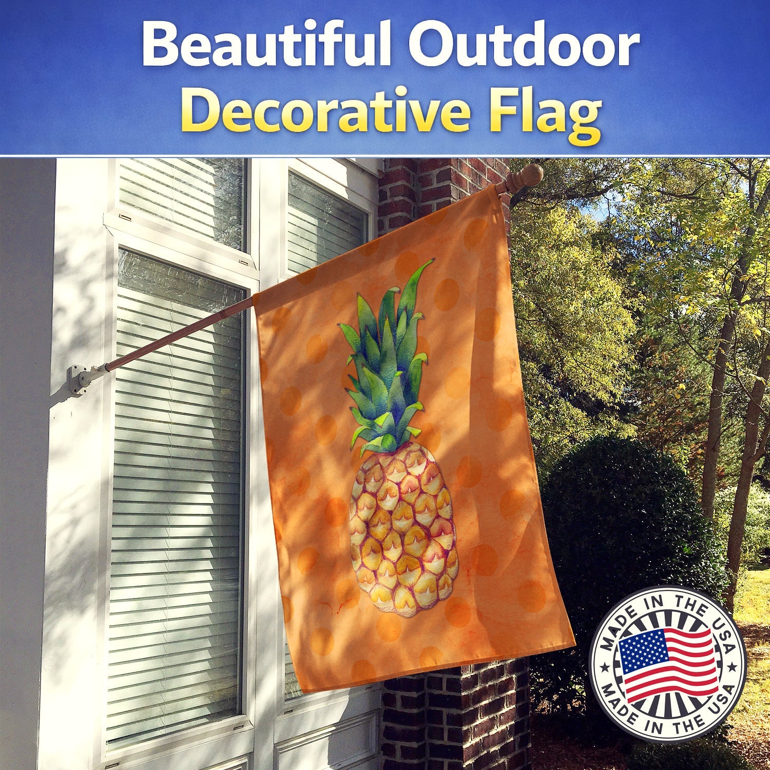 Pineapple Orange Polkadot House Flag 28x40 Porch Sleeve Pole Decorative Outside Yard Banner Artwork Wall Hanging, Polyester