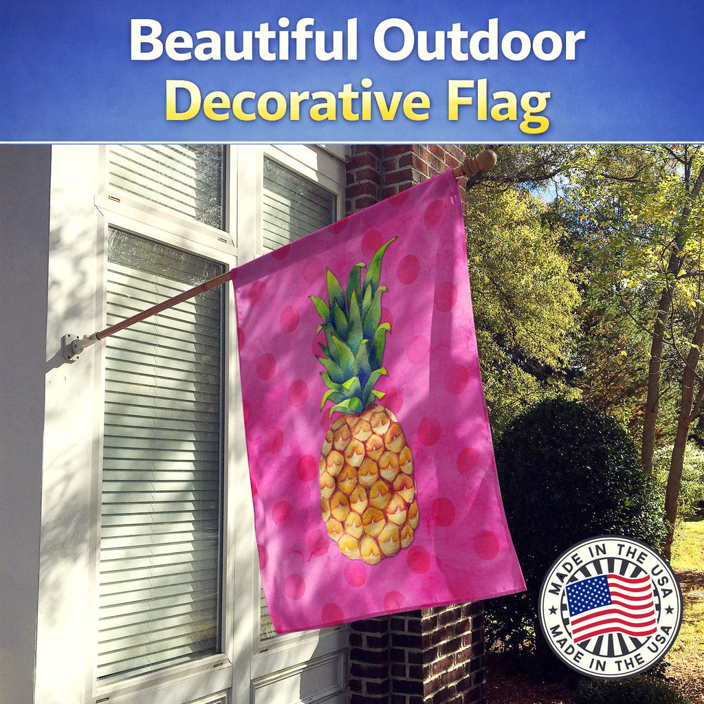Pineapple Pink Polkadot House Flag 28x40 Porch Sleeve Pole Decorative Outside Yard Banner Artwork Wall Hanging, Polyester