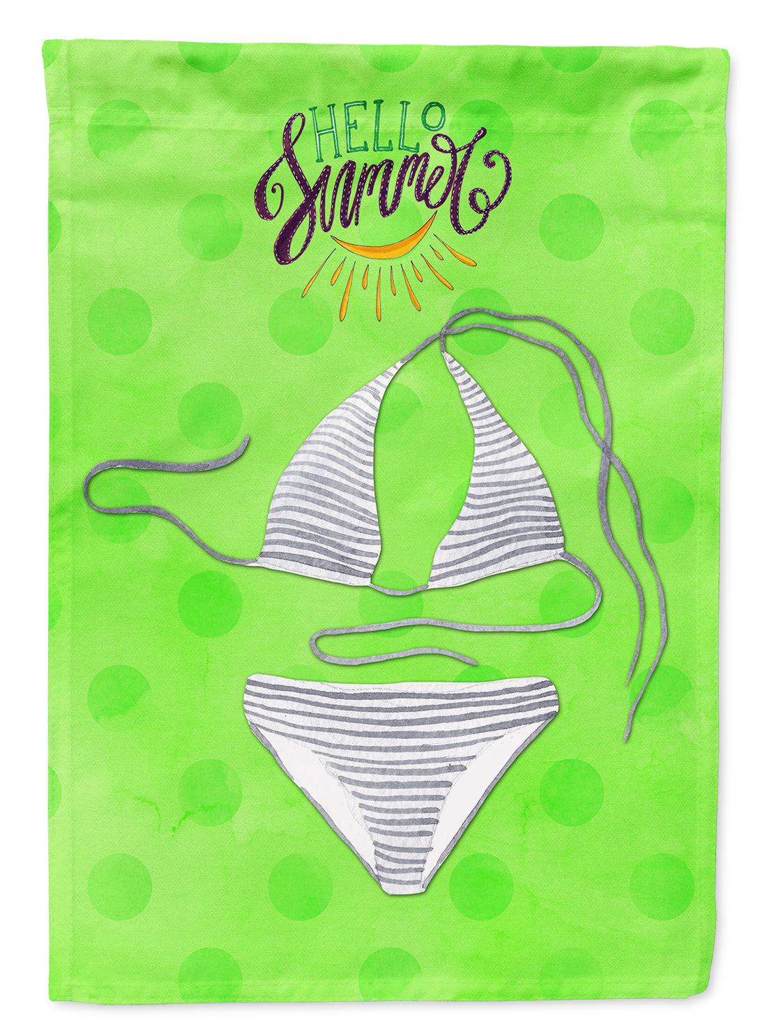 Bikini Swimsuit Green Polkadot House Flag 28x40 Porch Sleeve Pole Decorative Outside Yard Banner Artwork Wall Hanging, Polyester