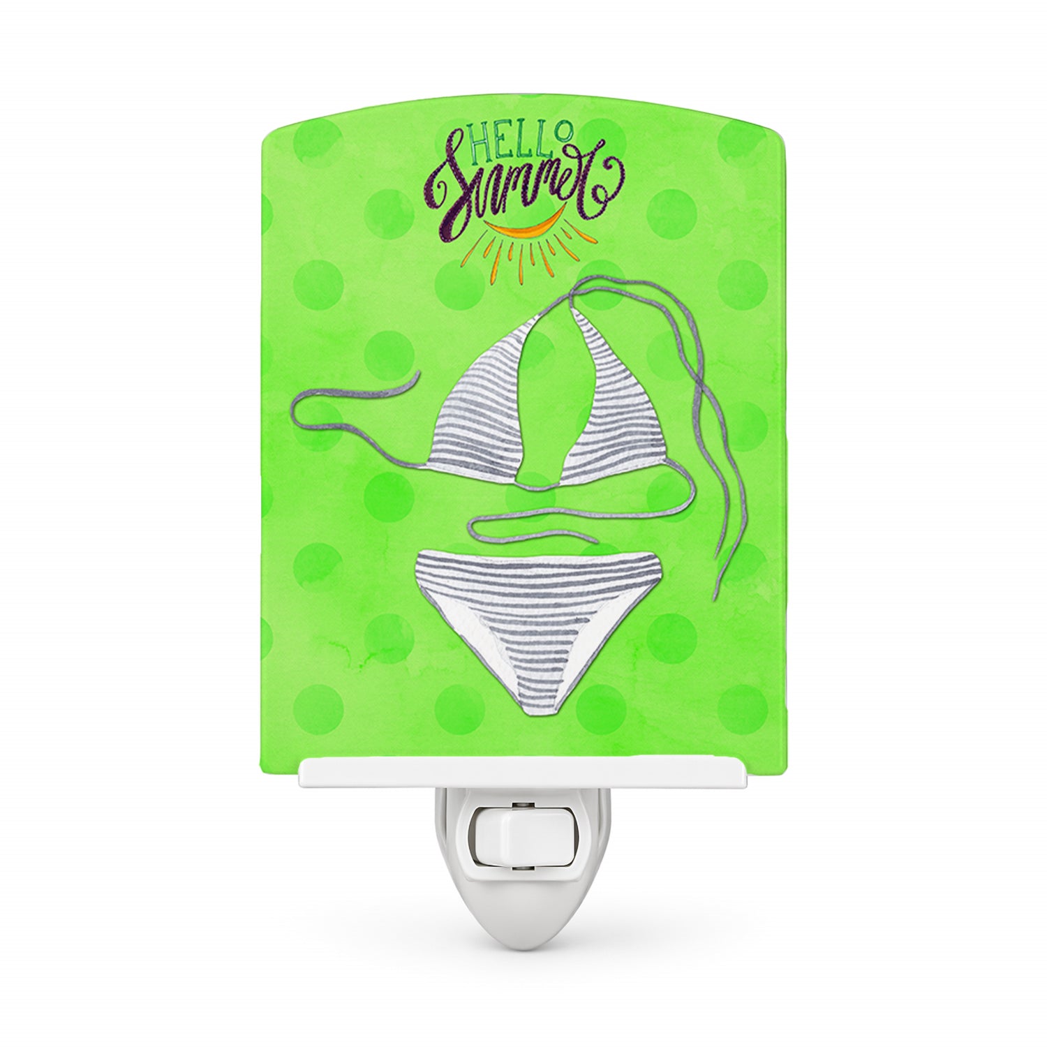Bikini Swimsuit Green Polkadot Ceramic Night Light Compact, UL-Certified, Ideal for Bedroom, Bathroom, Nursery, Hallway, Kitchen, 6x4x3, Multicolor