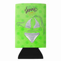 Bikini Swimsuit Green Polkadot Slim Can Hugger  Insulated Foam Sleeve for 12 oz Slim Cans, Beer Bottles & Water Bottles, Made in USA