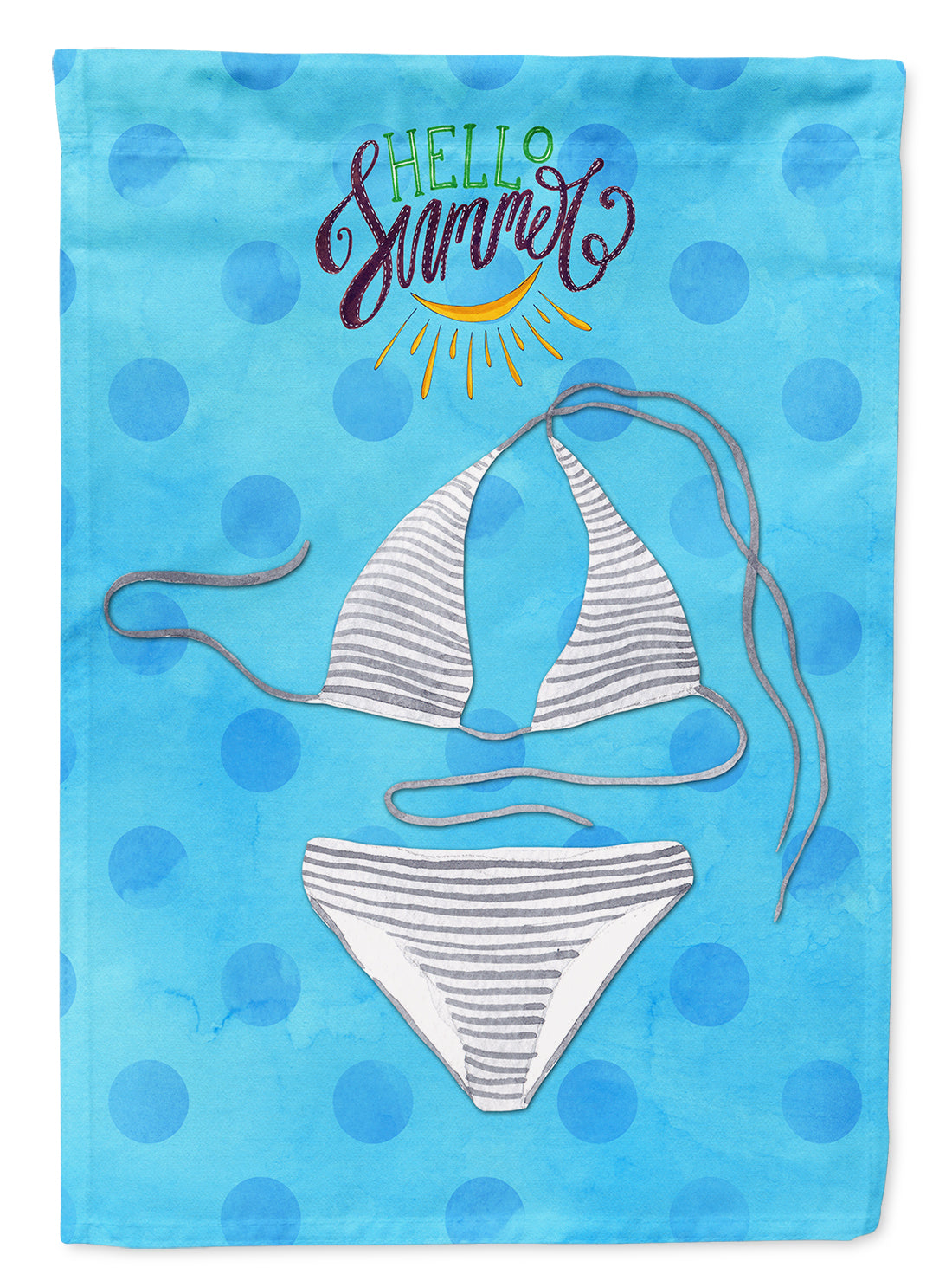 Bikini Swimsuit Blue Polkadot House Flag 28x40 Porch Sleeve Pole Decorative Outside Yard Banner Artwork Wall Hanging, Polyester