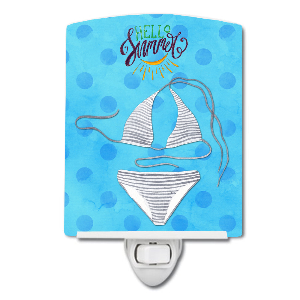 Bikini Swimsuit Blue Polkadot Ceramic Night Light Compact, UL-Certified, Ideal for Bedroom, Bathroom, Nursery, Hallway, Kitchen, 6x4x3, Multicolor