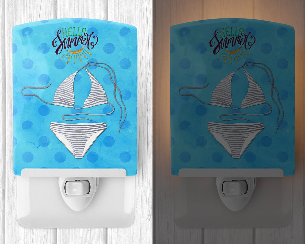 Bikini Swimsuit Blue Polkadot Ceramic Night Light Compact, UL-Certified, Ideal for Bedroom, Bathroom, Nursery, Hallway, Kitchen, 6x4x3, Multicolor