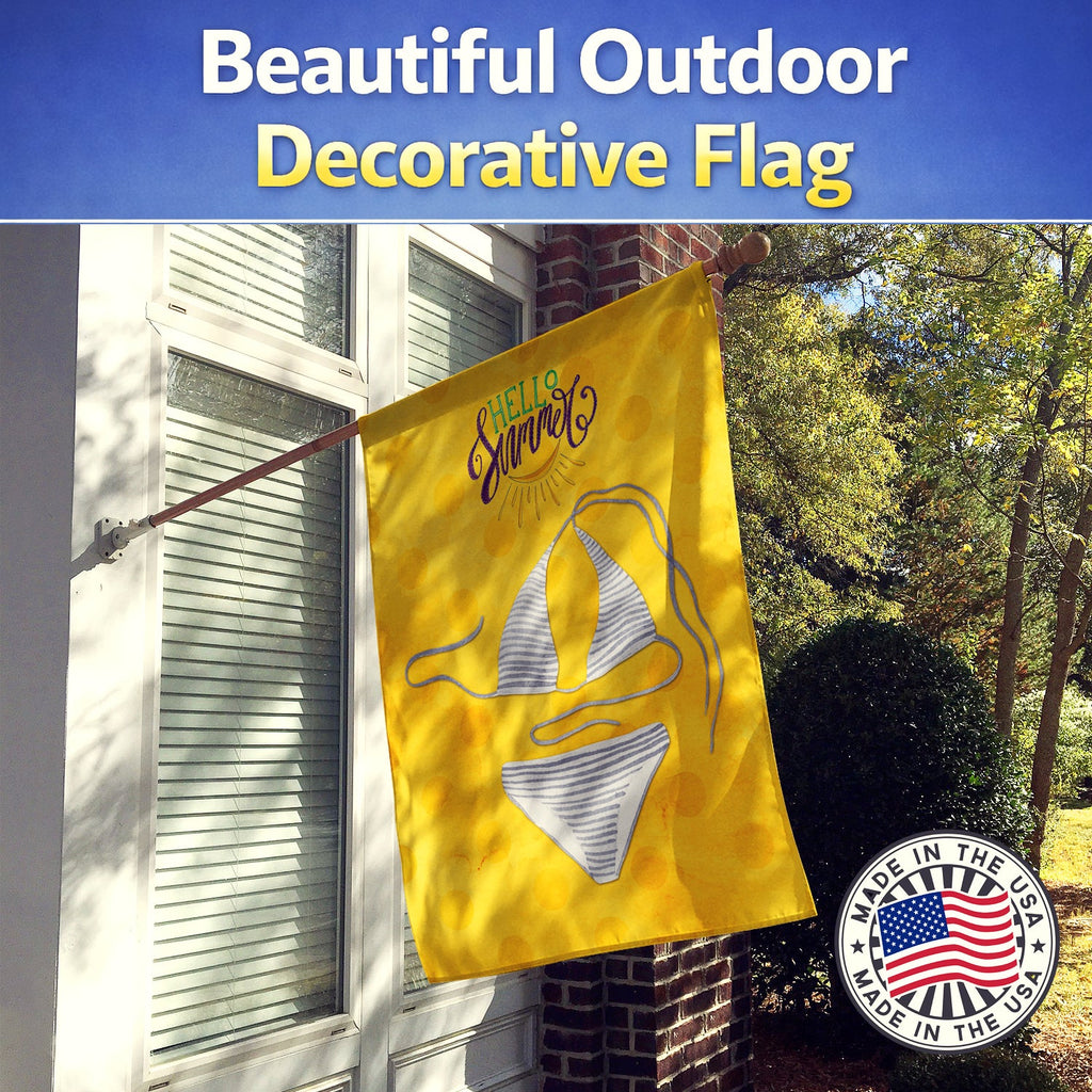 Bikini Swimsuit Yellow Polkadot House Flag 28x40 Porch Sleeve Pole Decorative Outside Yard Banner Artwork Wall Hanging, Polyester