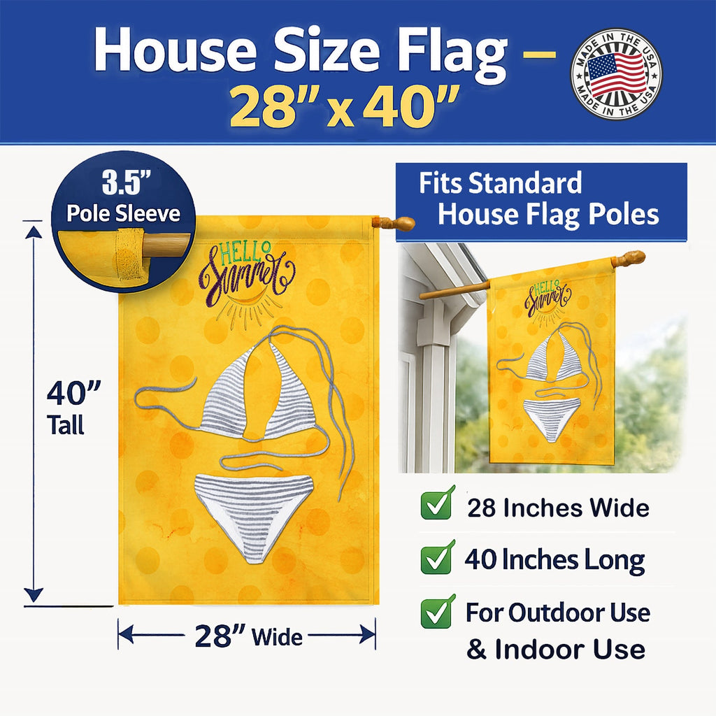 Bikini Swimsuit Yellow Polkadot House Flag 28x40 Porch Sleeve Pole Decorative Outside Yard Banner Artwork Wall Hanging, Polyester
