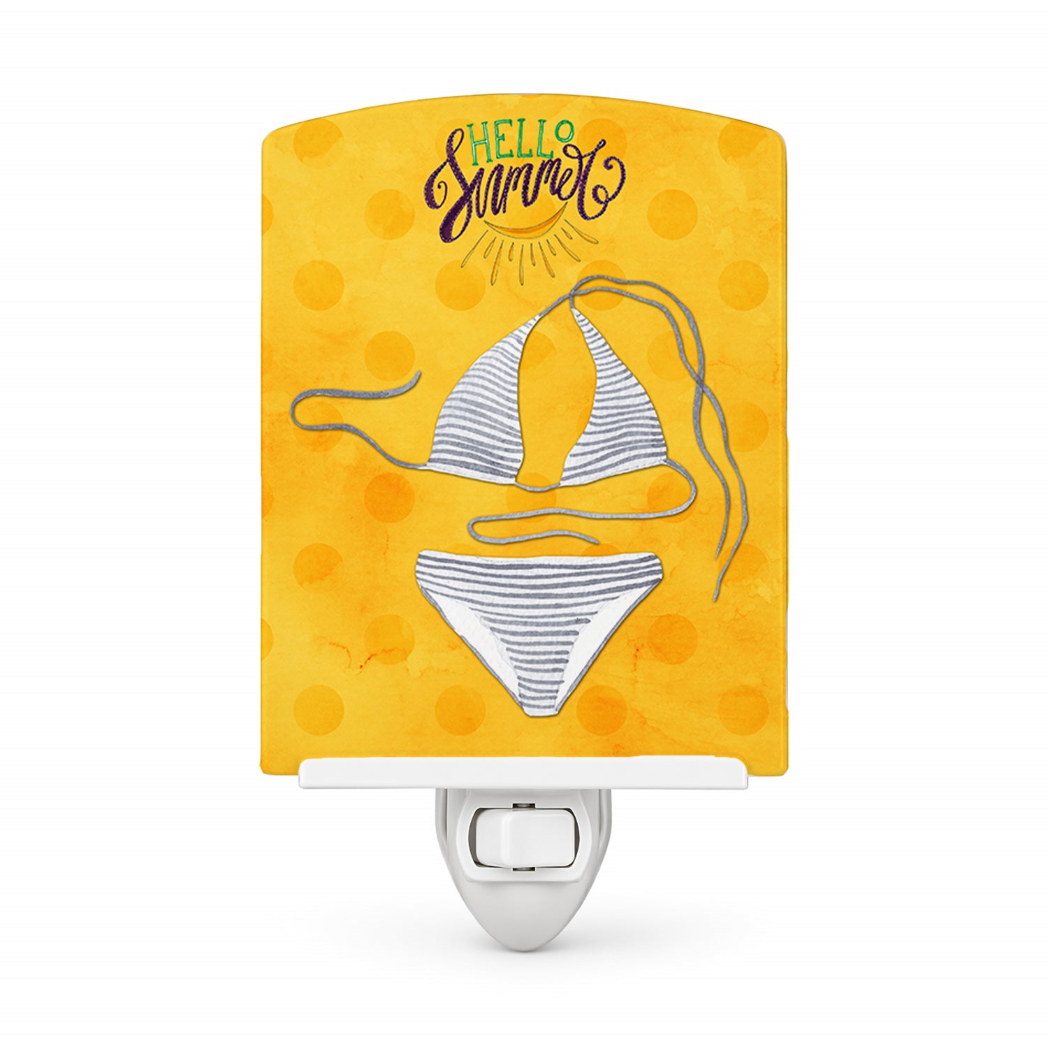 Bikini Swimsuit Yellow Polkadot Ceramic Night Light Compact, UL-Certified, Ideal for Bedroom, Bathroom, Nursery, Hallway, Kitchen, 6x4x3, Multicolor