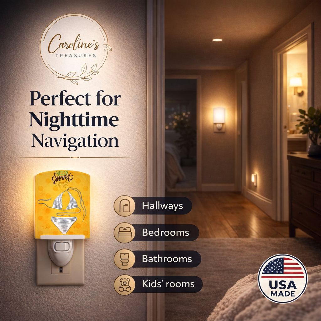 Bikini Swimsuit Yellow Polkadot Ceramic Night Light Compact, UL-Certified, Ideal for Bedroom, Bathroom, Nursery, Hallway, Kitchen, 6x4x3, Multicolor