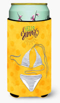 Bikini Swimsuit Yellow Polkadot Tall Boy Hugger Can Cooler Sleeve Machine Washable Drink Collapsible Insulator Beverage Insulated Holder