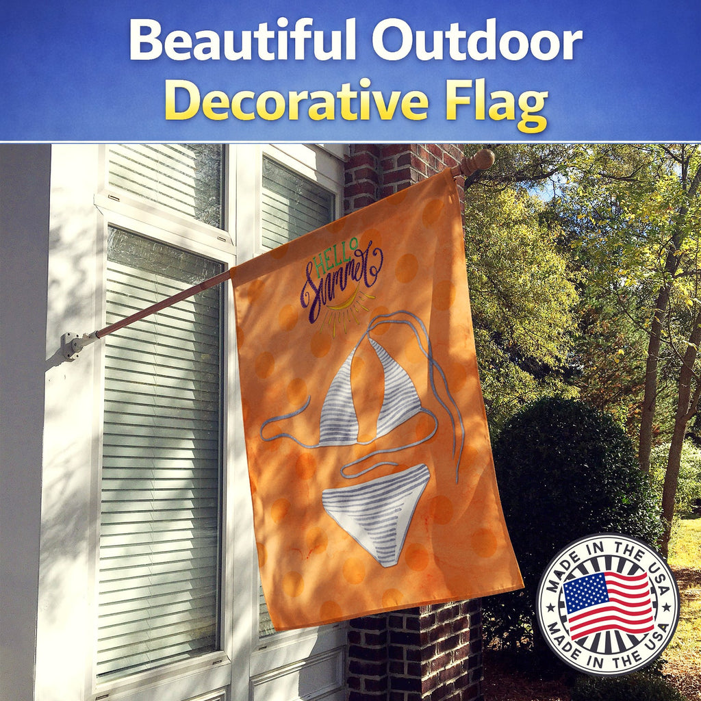 Bikini Swimsuit Orange Polkadot House Flag 28x40 Porch Sleeve Pole Decorative Outside Yard Banner Artwork Wall Hanging, Polyester