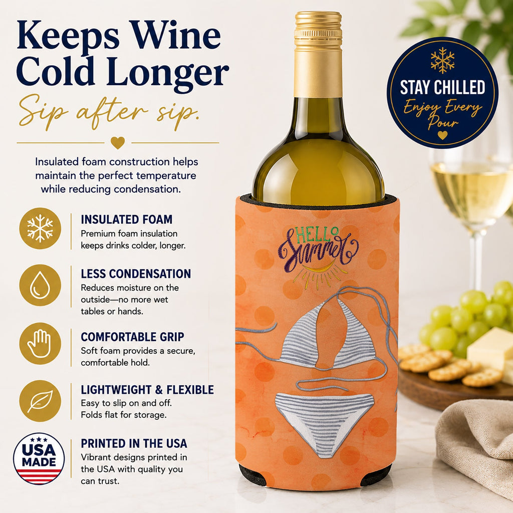 Bikini Swimsuit Orange Polkadot Wine Bottle Hugger Gift Sleeve for Standard 750 ml Bottles, Insulated Reusable Fits Mini Shot & Pint Bottles