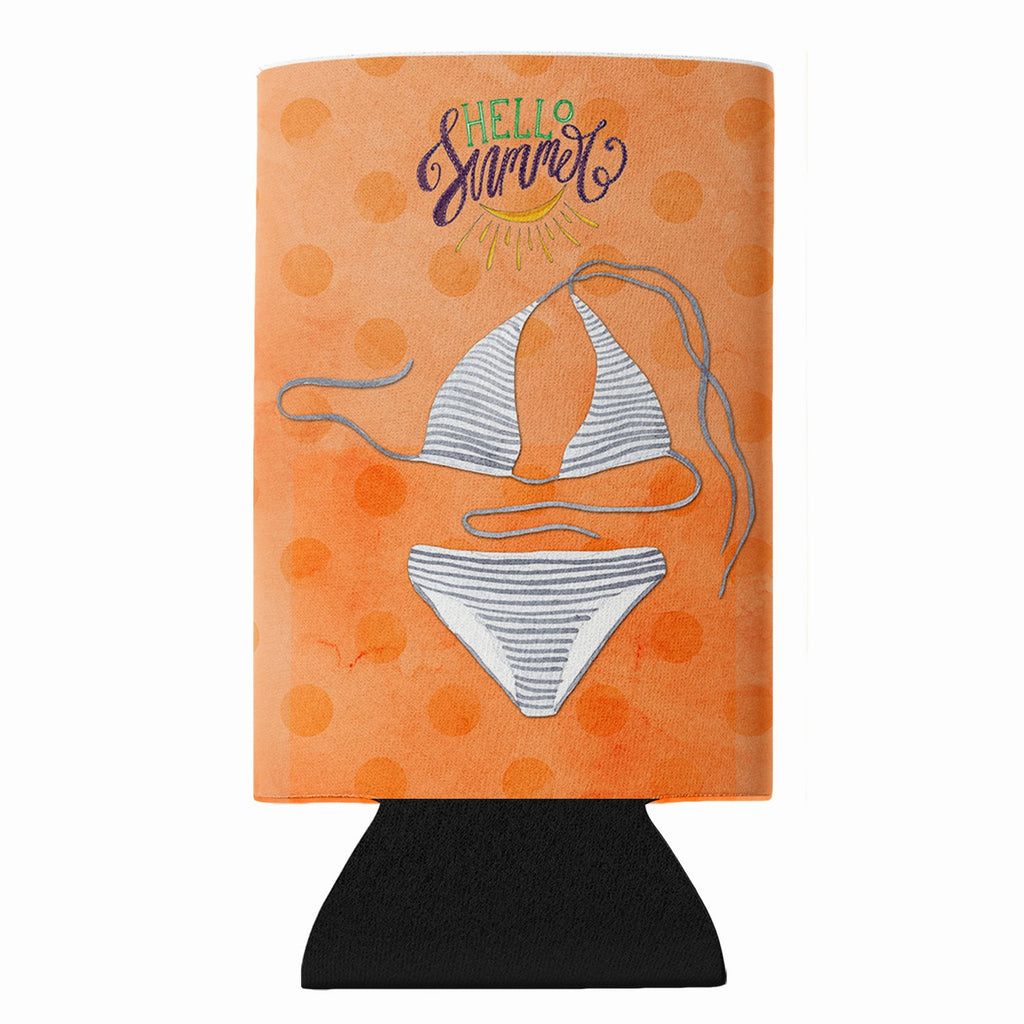 Bikini Swimsuit Orange Polkadot Slim Can Hugger  Insulated Foam Sleeve for 12 oz Slim Cans, Beer Bottles & Water Bottles, Made in USA