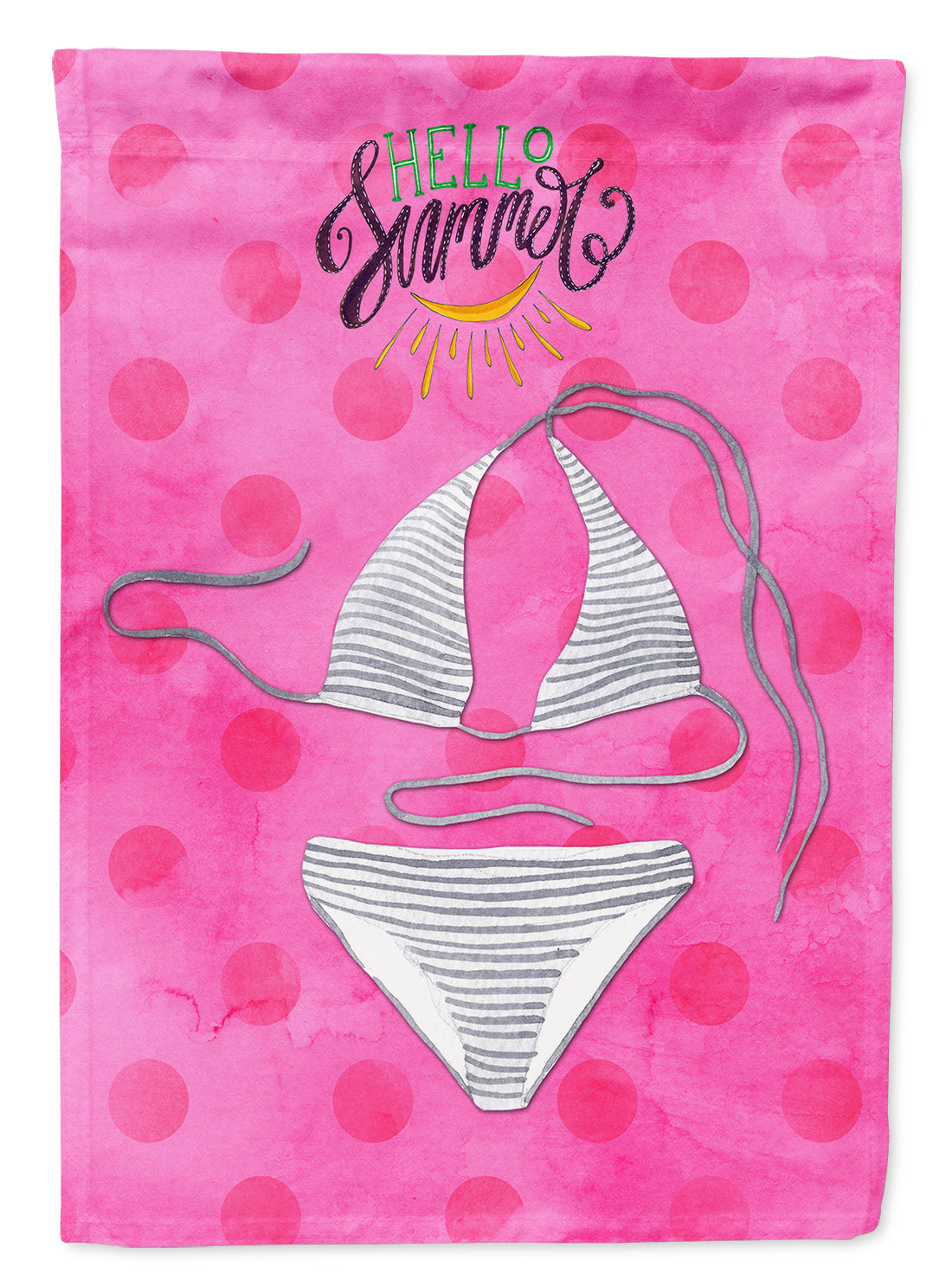 Bikini Swimsuit Pink Polkadot House Flag 28x40 Porch Sleeve Pole Decorative Outside Yard Banner Artwork Wall Hanging, Polyester