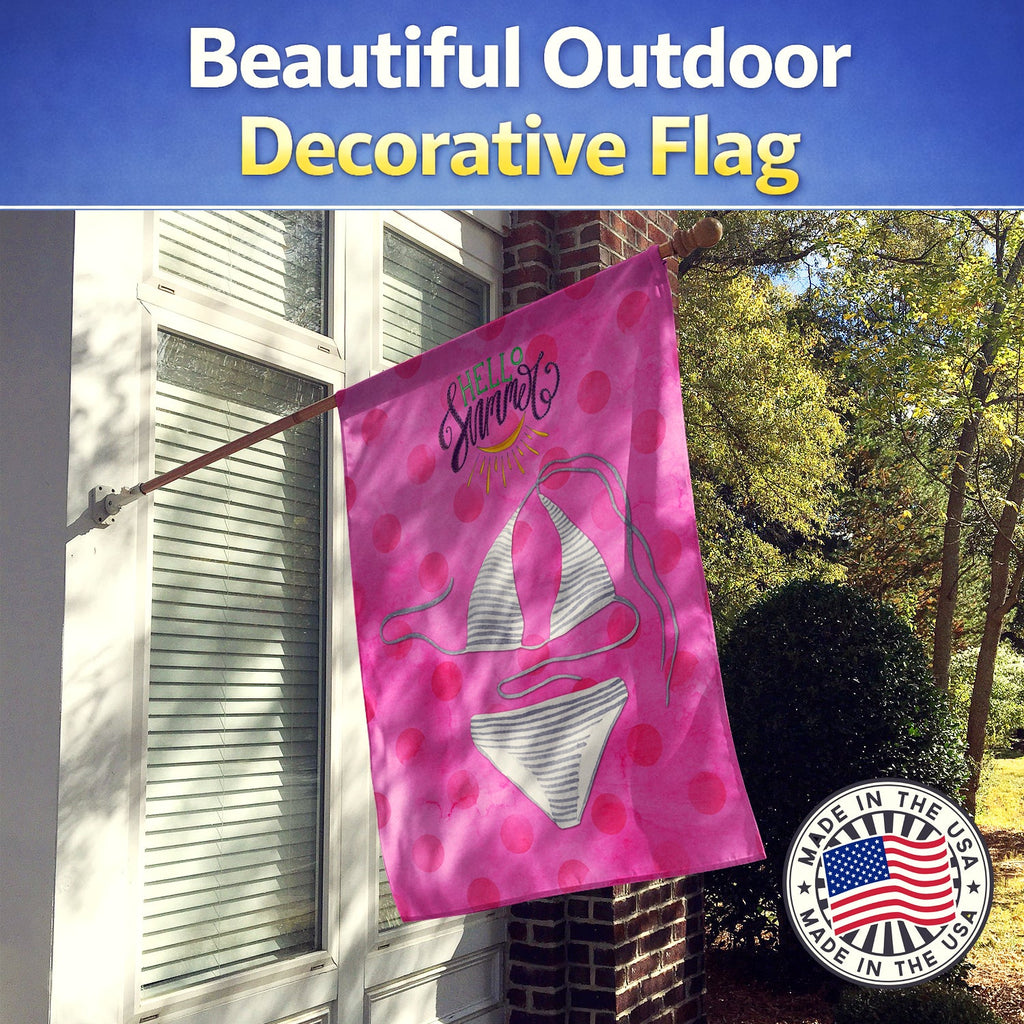 Bikini Swimsuit Pink Polkadot House Flag 28x40 Porch Sleeve Pole Decorative Outside Yard Banner Artwork Wall Hanging, Polyester
