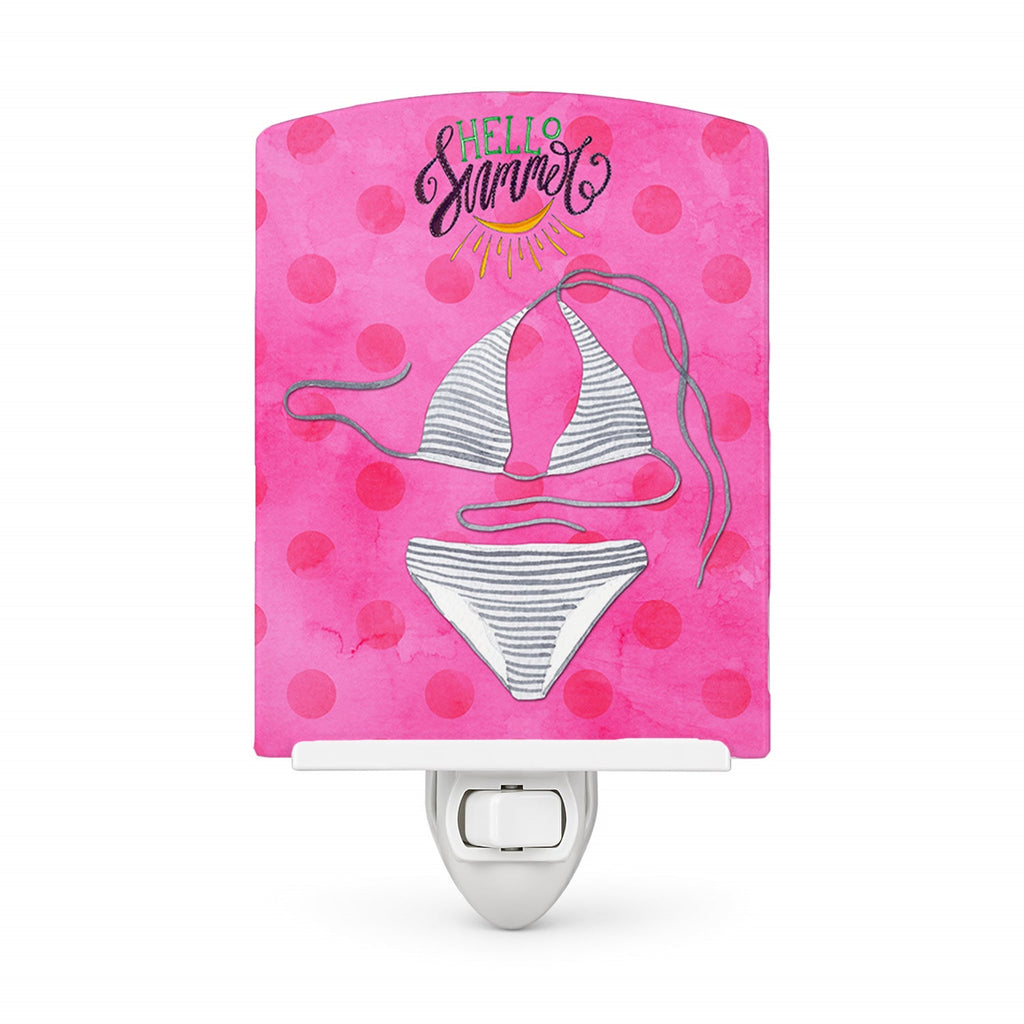 Bikini Swimsuit Pink Polkadot Ceramic Night Light Compact, UL-Certified, Ideal for Bedroom, Bathroom, Nursery, Hallway, Kitchen, 6x4x3, Multicolor