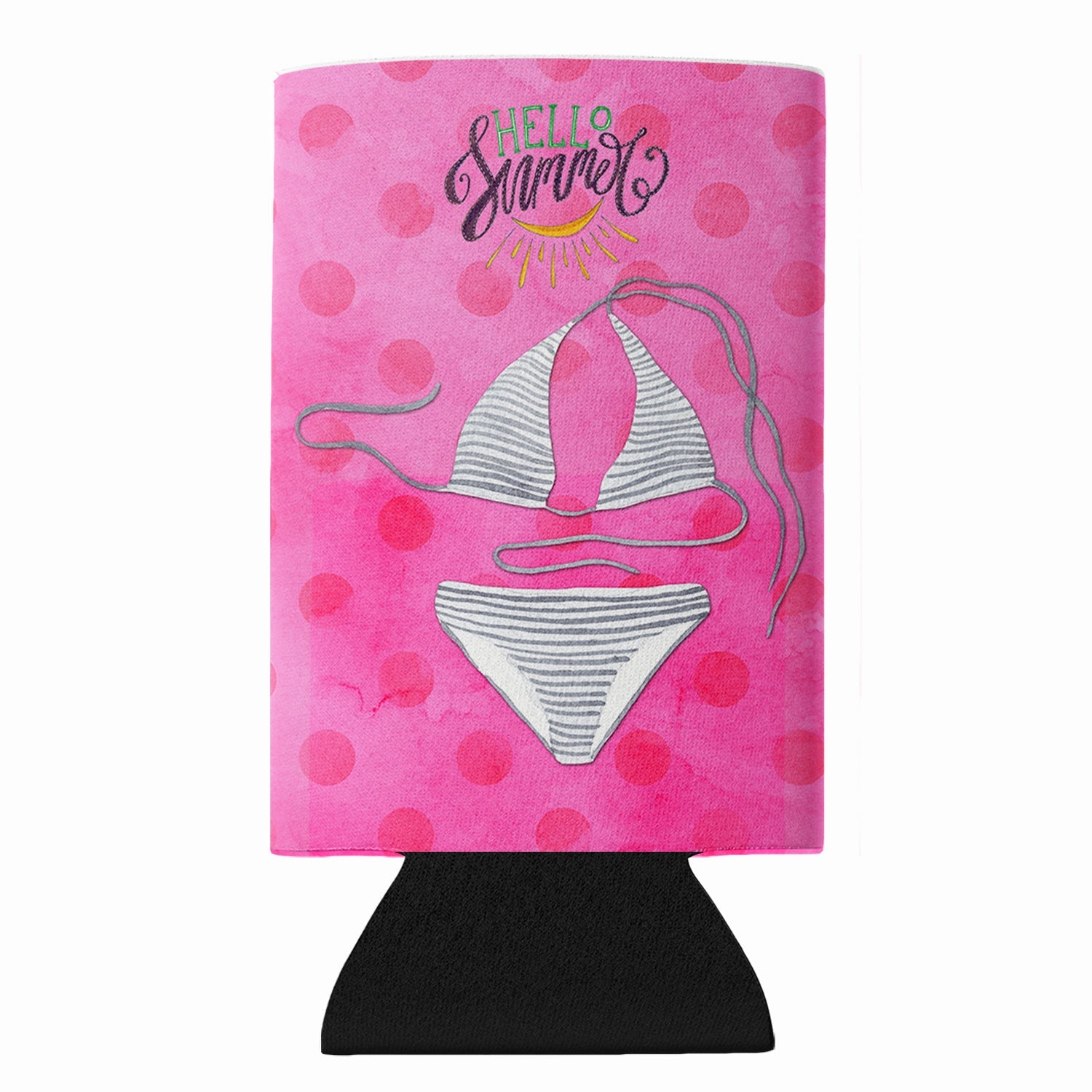 Bikini Swimsuit Pink Polkadot Slim Can Hugger  Insulated Foam Sleeve for 12 oz Slim Cans, Beer Bottles & Water Bottles, Made in USA