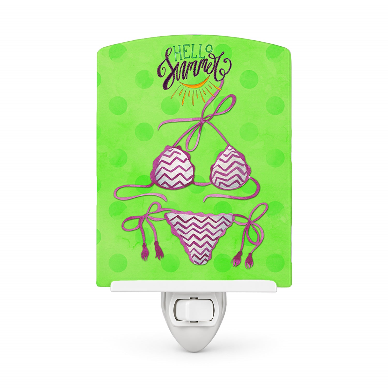 Bikini Swimsuit Green Polkadot Ceramic Night Light Compact, UL-Certified, Ideal for Bedroom, Bathroom, Nursery, Hallway, Kitchen, 6x4x3, Multicolor