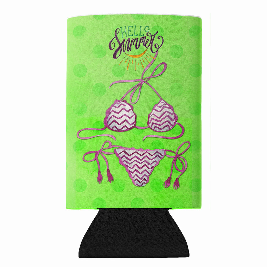 Bikini Swimsuit Green Polkadot Slim Can Hugger  Insulated Foam Sleeve for 12 oz Slim Cans, Beer Bottles & Water Bottles, Made in USA