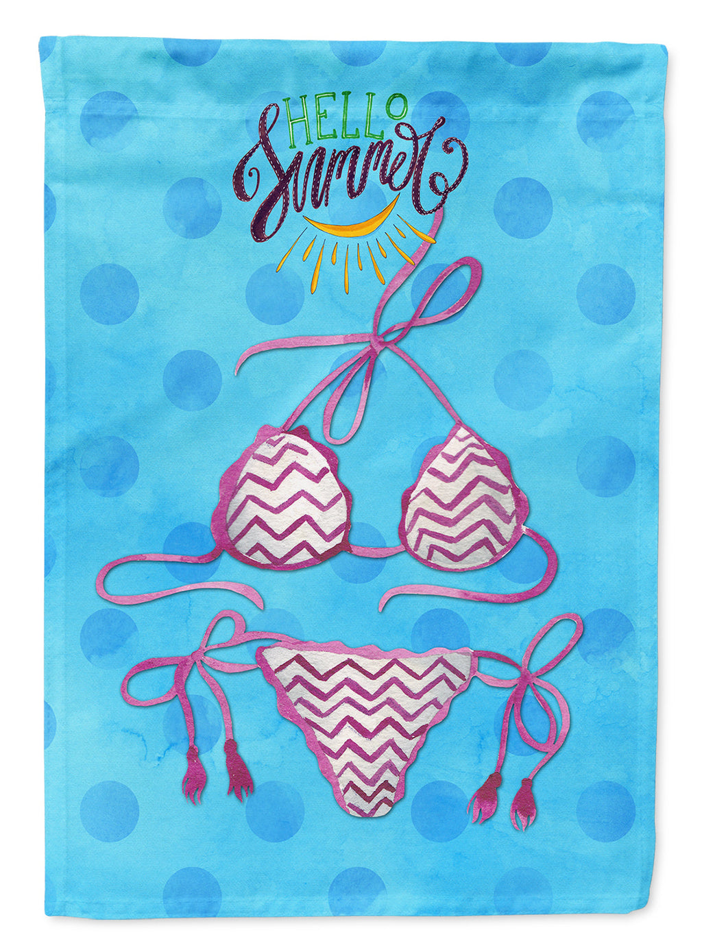 Bikini Swimsuit Blue Polkadot House Flag 28x40 Porch Sleeve Pole Decorative Outside Yard Banner Artwork Wall Hanging, Polyester