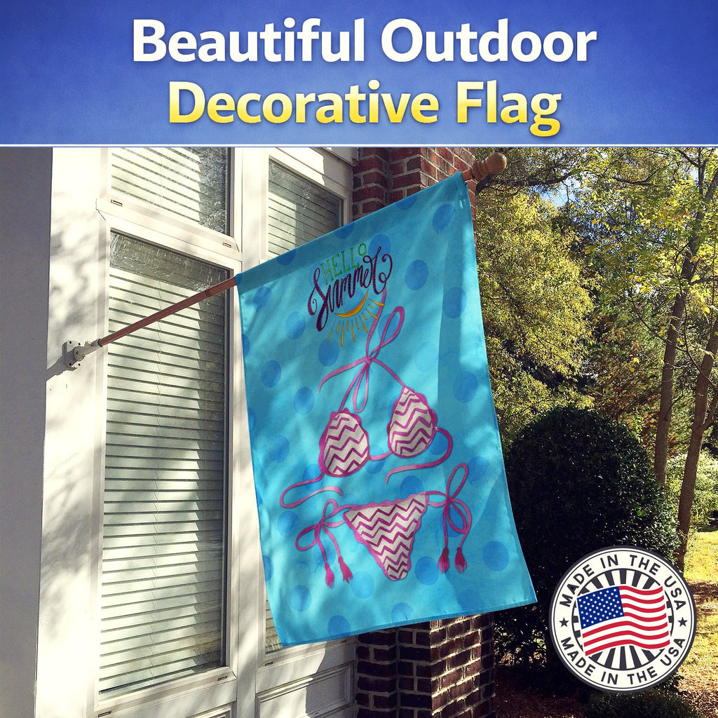 Bikini Swimsuit Blue Polkadot House Flag 28x40 Porch Sleeve Pole Decorative Outside Yard Banner Artwork Wall Hanging, Polyester