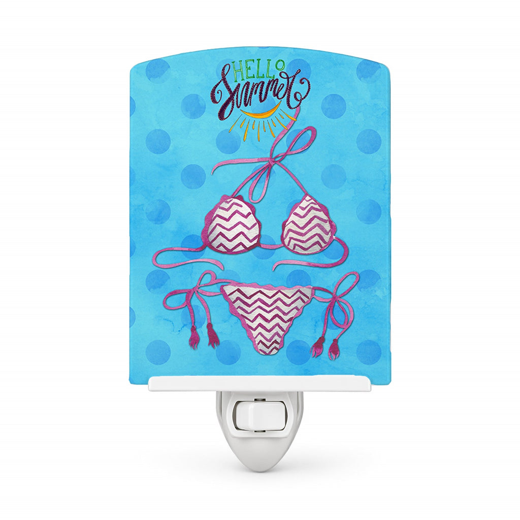 Bikini Swimsuit Blue Polkadot Ceramic Night Light Compact, UL-Certified, Ideal for Bedroom, Bathroom, Nursery, Hallway, Kitchen, 6x4x3, Multicolor