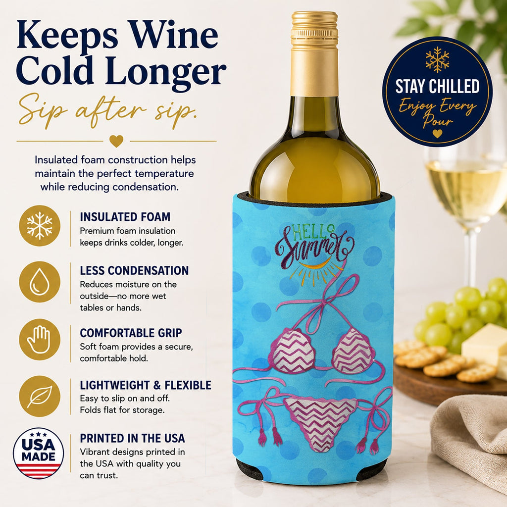 Bikini Swimsuit Blue Polkadot Wine Bottle Hugger Gift Sleeve for Standard 750 ml Bottles, Insulated Reusable Fits Mini Shot & Pint Bottles