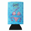 Bikini Swimsuit Blue Polkadot Slim Can Hugger  Insulated Foam Sleeve for 12 oz Slim Cans, Beer Bottles & Water Bottles, Made in USA