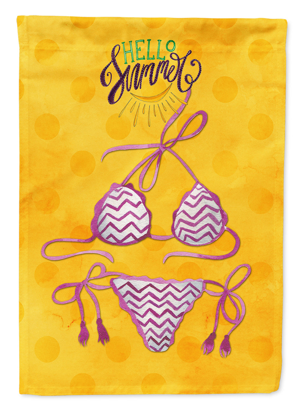 Bikini Swimsuit Yellow Polkadot House Flag 28x40 Porch Sleeve Pole Decorative Outside Yard Banner Artwork Wall Hanging, Polyester