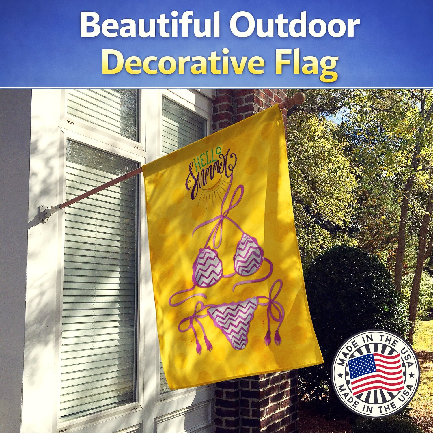 Bikini Swimsuit Yellow Polkadot House Flag 28x40 Porch Sleeve Pole Decorative Outside Yard Banner Artwork Wall Hanging, Polyester
