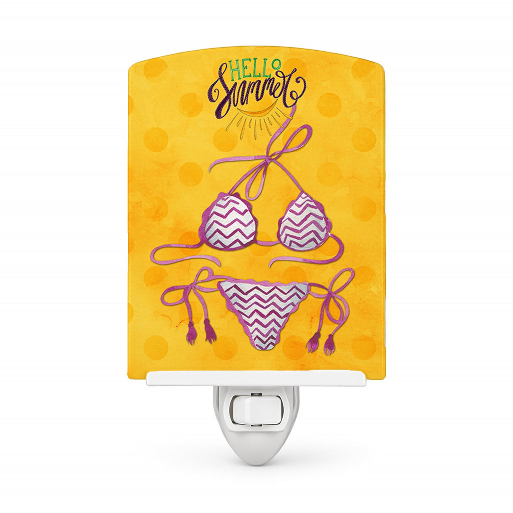 Bikini Swimsuit Yellow Polkadot Ceramic Night Light Compact, UL-Certified, Ideal for Bedroom, Bathroom, Nursery, Hallway, Kitchen, 6x4x3, Multicolor