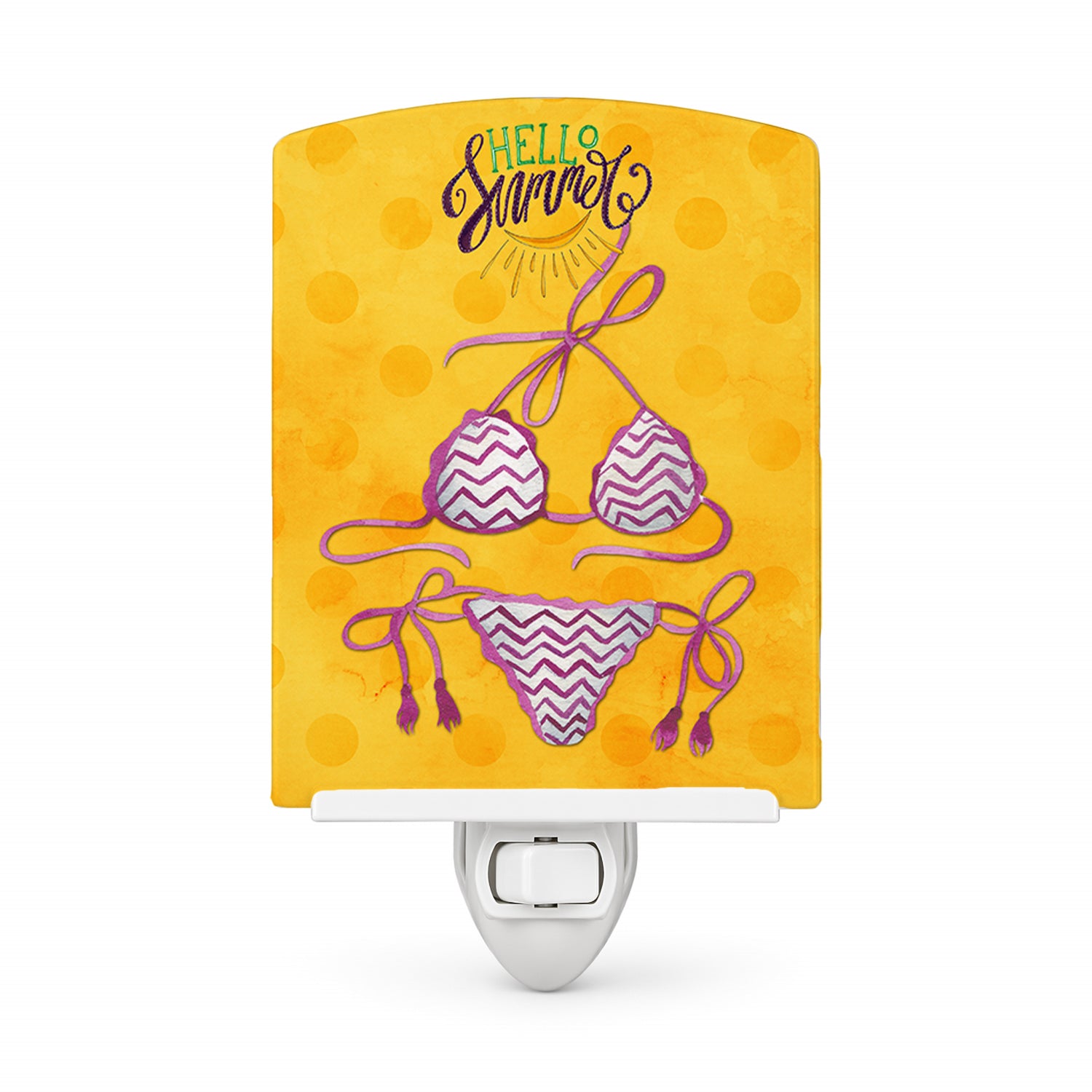Bikini Swimsuit Yellow Polkadot Ceramic Night Light Compact, UL-Certified, Ideal for Bedroom, Bathroom, Nursery, Hallway, Kitchen, 6x4x3, Multicolor