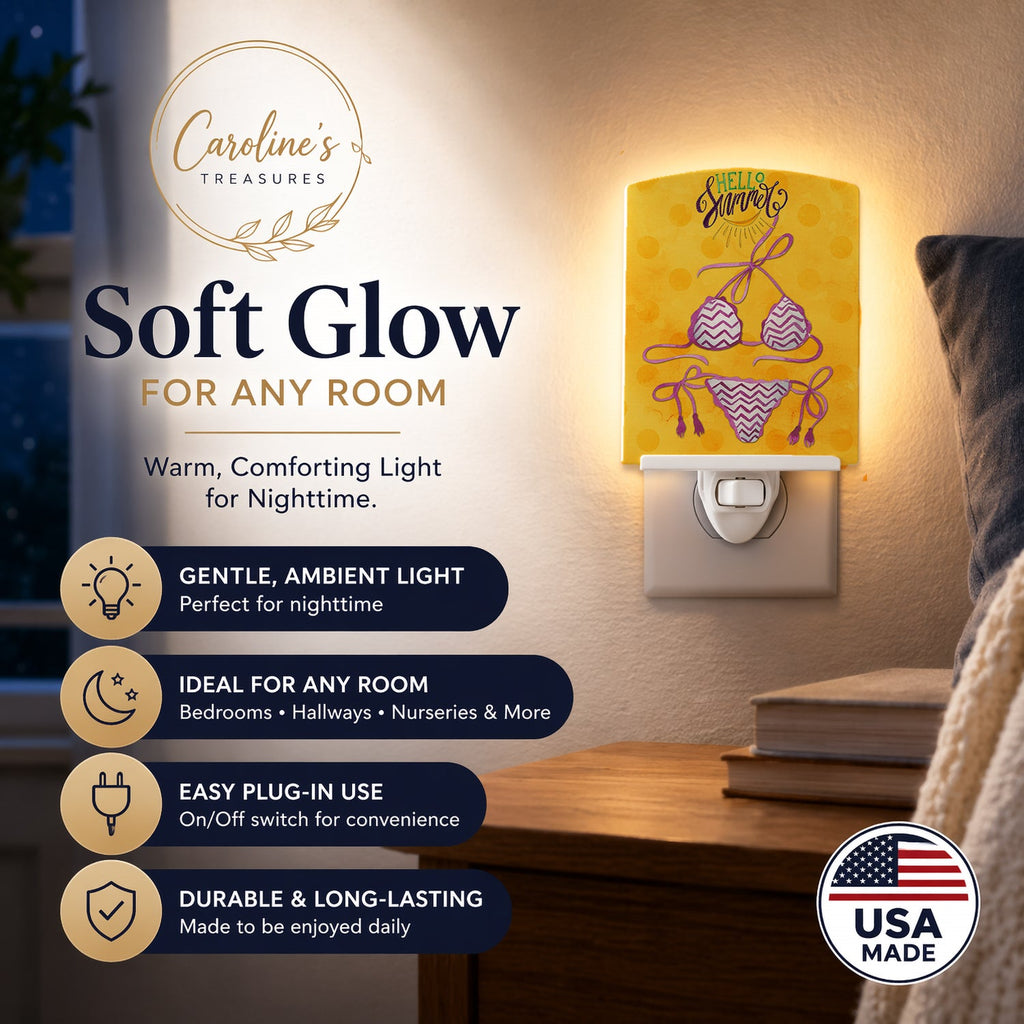 Bikini Swimsuit Yellow Polkadot Ceramic Night Light Compact, UL-Certified, Ideal for Bedroom, Bathroom, Nursery, Hallway, Kitchen, 6x4x3, Multicolor