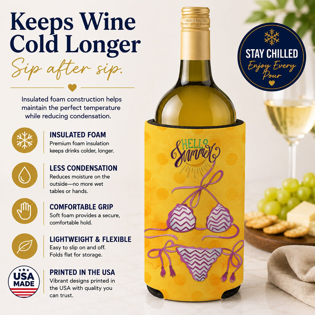 Bikini Swimsuit Yellow Polkadot Wine Bottle Hugger Gift Sleeve for Standard 750 ml Bottles, Insulated Reusable Fits Mini Shot & Pint Bottles
