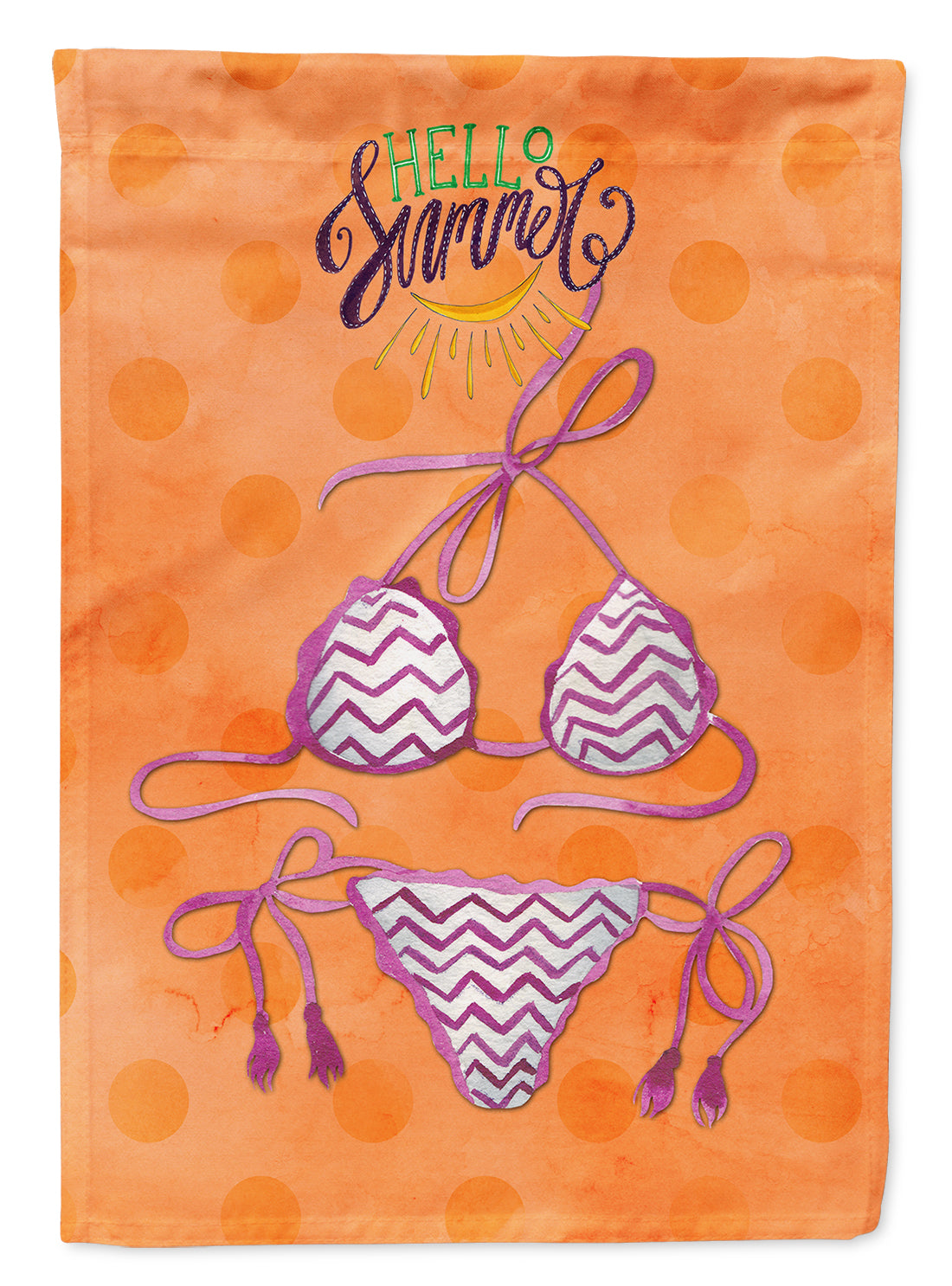 Bikini Swimsuit Orange Polkadot House Flag 28x40 Porch Sleeve Pole Decorative Outside Yard Banner Artwork Wall Hanging, Polyester