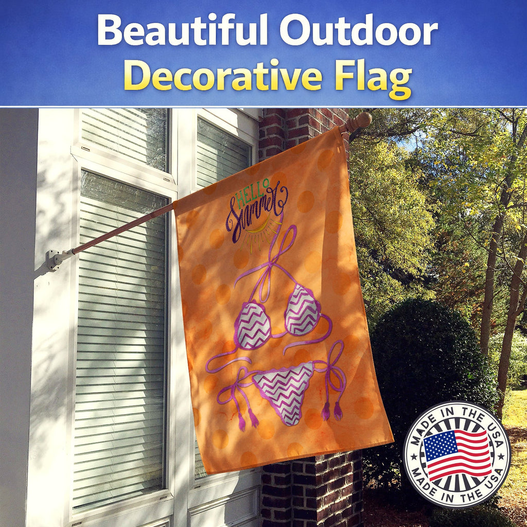 Bikini Swimsuit Orange Polkadot House Flag 28x40 Porch Sleeve Pole Decorative Outside Yard Banner Artwork Wall Hanging, Polyester